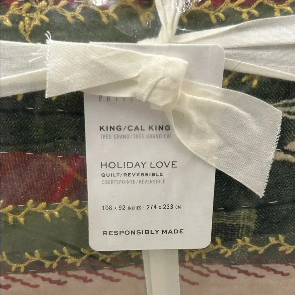 Pottery Barn Holiday Love Reversible Quilt King / California Patchwork Heart NWT